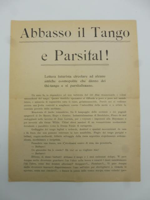 Abbasso il tango e Parsival! Lettera futurista circolare.. - copertina