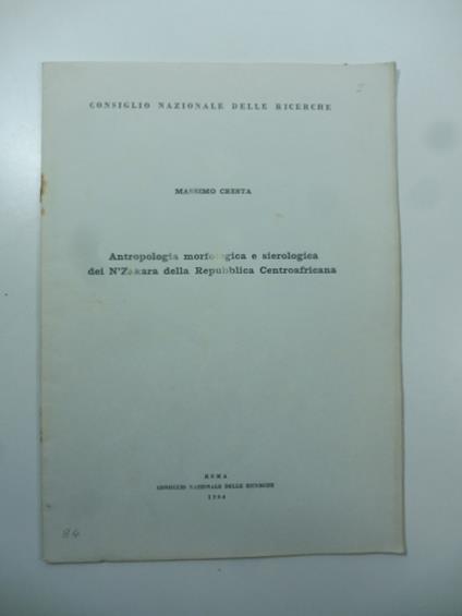 Antropologia morfologica e sierologica dei N'Zakara della Repubblica Centroafricana - copertina