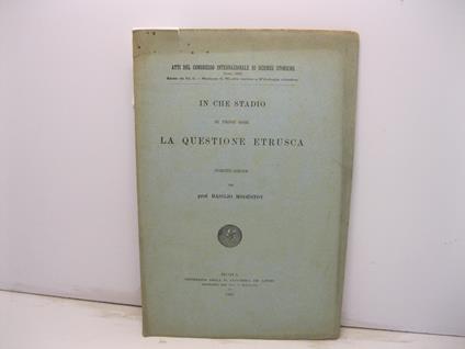 In che stadio si trovi oggi la questione etrusca. Comunicazione - copertina