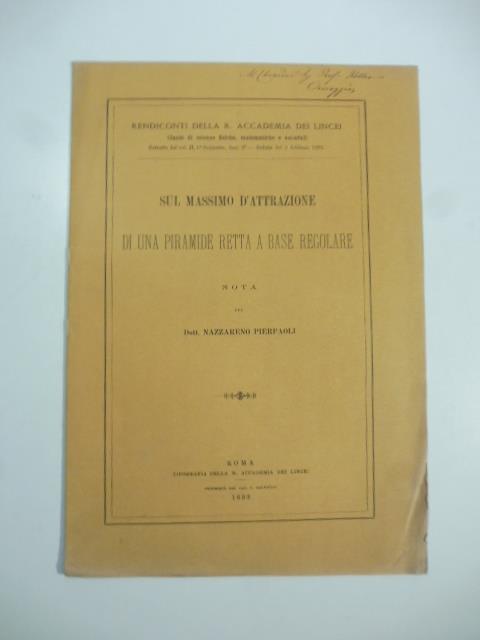 Sul massimo d'attrazione di una piramide retta a base regolare. Nota - copertina