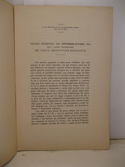 Viaggio epigrafico del settembre-ottobre 1910 per i lavori preparatorii del Corpus inscriptionum etruscarum - copertina