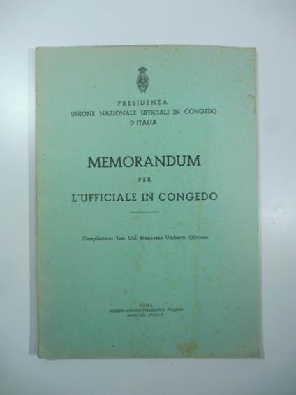 Memorandum per l'ufficiale in congedo - copertina