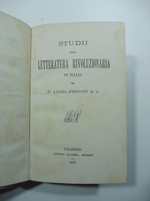 Studii sulla letteratura rivoluzionaria in Italia - copertina