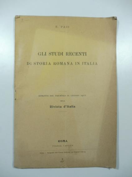 Gli studi recenti di storia romana in Italia - copertina