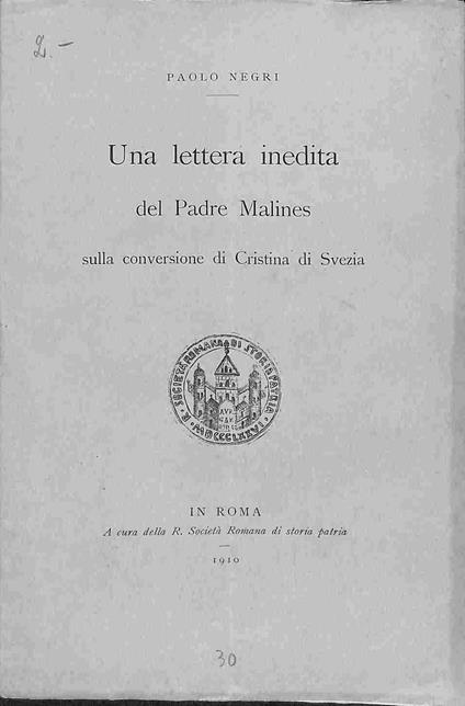 Una lettera inedita del Padre Malines sulla conversione di Cristina di Svezia - copertina