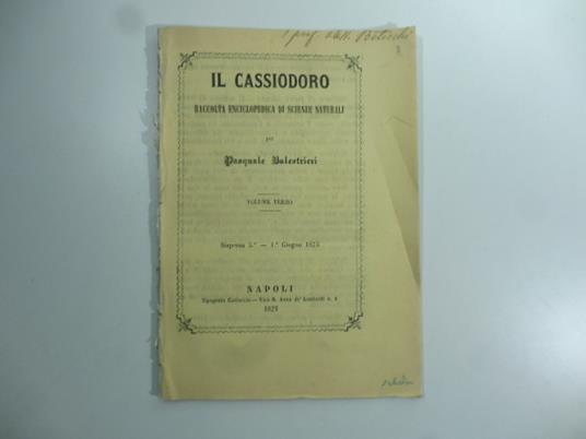 Fisica. Polemica pel collettore foto-termico armillare da Il Cassiodoro. Raccolta enciclopedica di scienze naturali - copertina