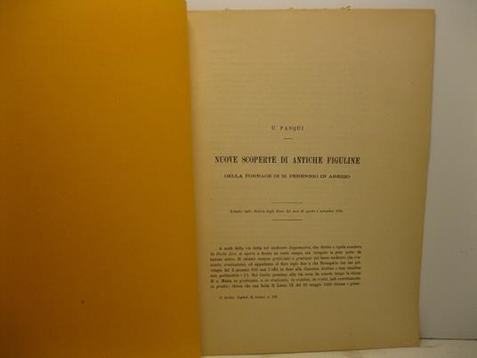 Nuove scoperte di antiche figuline della fornace di M. Perennio in Arezzo. Estratto dalle Notizie degli Scavi dei mesi di agosto e novembre 1896 - copertina