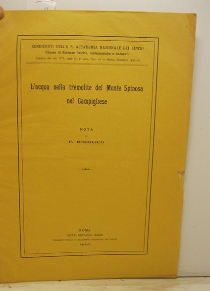 L' acqua nella tremolite del Monte Spinosa nel Campigliese. Nota - copertina