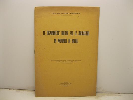 Le disponibilita' idriche per le irrigazioni in provincia di Napoli - copertina