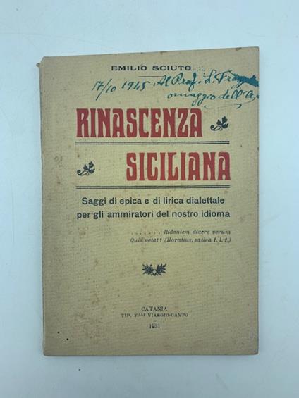 Rinascenza siciliana. Saggi di epica e di lirica dialettale per gli amministratori del nostro idioma - copertina