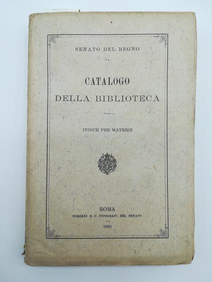 Catalogo della biblioteca. Indice per materie - copertina