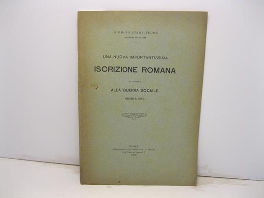 Una nuova importantissima iscrizione romana attinente alla guerra sociale (90-88 a.Cr.) - copertina