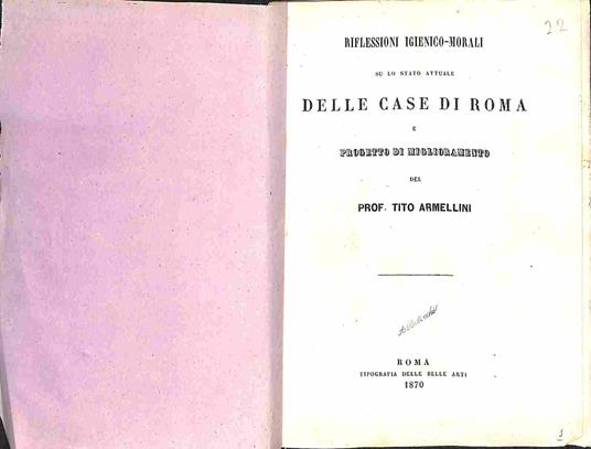 Riflessioni igienico-morali su lo stato attuale delle case di Roma e progetto di miglioramento - copertina