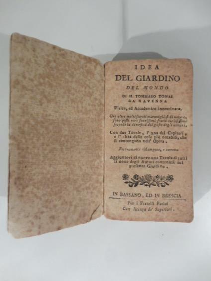 Idea del giardino del mondo... ove oltre molti secreti meravigliosi di natura sono posti vari soavissimi frutti curiosissimi secondo la diversita' del gusto degli uomini - copertina