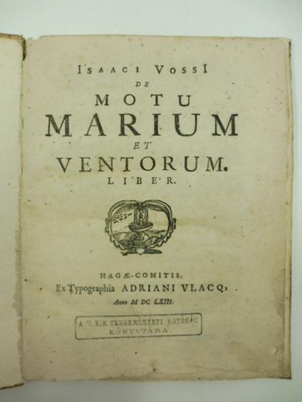 Isaaci Vossi de motu marium et ventorum liber - copertina