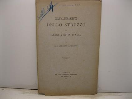 Dell'allevamento dello struzzo in Algeria ed in Italia - Lorenzo Camerano - copertina