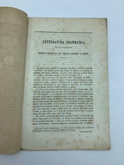 Letteratura drammatica. Studii comparati sul teatro indiano e greco - Francesco Dall'Ongaro - copertina