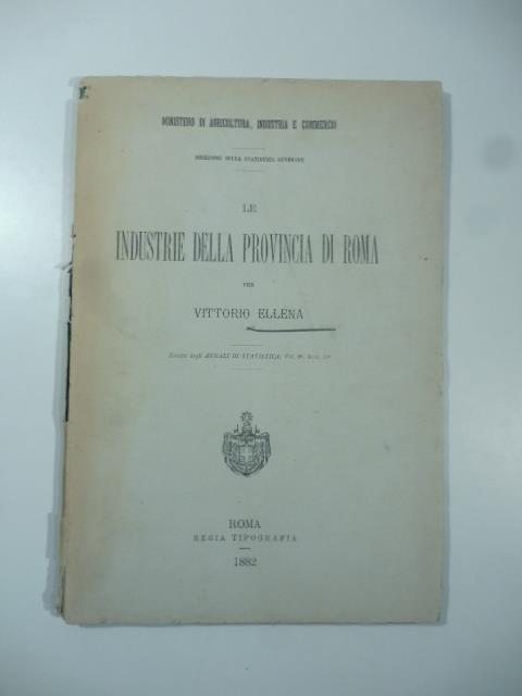 Le industrie della provincia di Roma - Vittorio Ellena - copertina