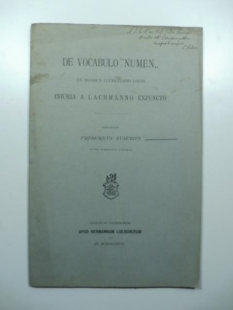 De vocabulo numen ex duobus lucretianis locis iniuria a Lachmanno expuncto - Federico Eusebio - copertina