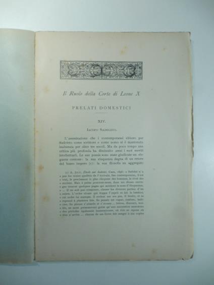 Il ruolo della Corte di Leone X. Prelati domestici. Iacopo Sadoleto - Alessandro Ferrajoli - copertina