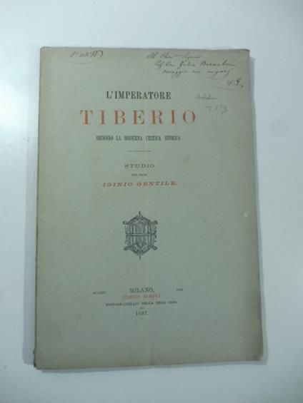 L' imperatore Tiberio secondo la moderna critica storica. Studio - Iginio Gentile - copertina