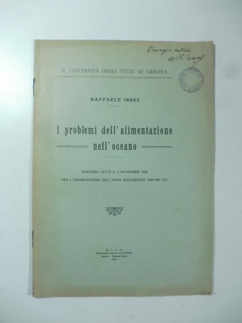 I problemi dell'alimentazione nell'oceano - Raffaele Issel - copertina