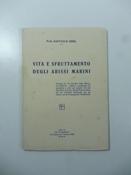 Vita e sfruttamento degli abissi marini - Raffaele Issel - copertina