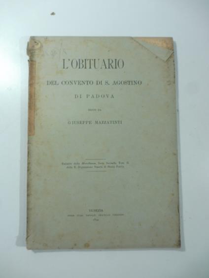 L' obituario del convento di S. Agostino di Padova - Giuseppe Mazzatinti - copertina