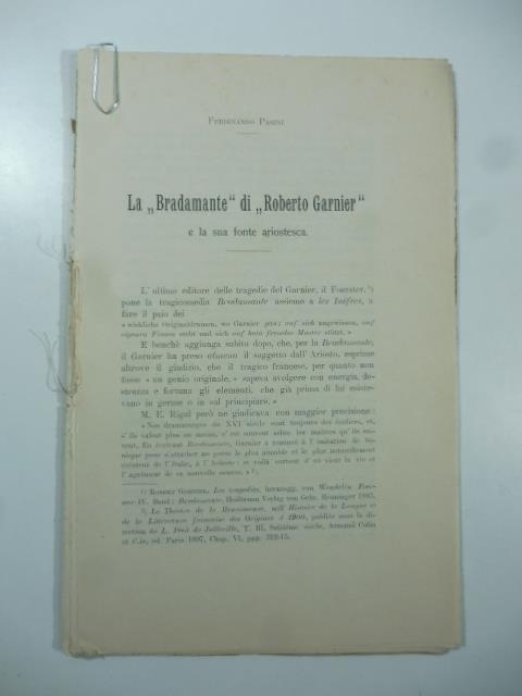 La Bradamante di Roberto Garnier e la sua fonte ariostesca - Ferdinando Pasini - copertina