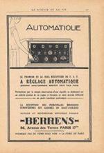 Berrens. Rècepteur de TSF a réglage automatique . Pubblicita 1926
