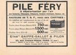 Pile Féry. Etab.ts Gaiffe-Gallot & Pilon, Paris. Pubblicita 1926