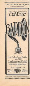 Haut parleur petit modele Bardon. Pubblicita 1926