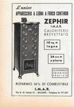 Zephir. L'unico apparecchio a legna a fuoco continuo. Advertising 1947