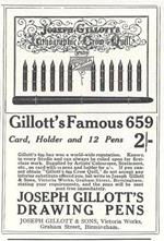 Joseph Glillott's Drawing Pens. Advertising 1924