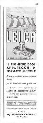 Leica. Il pioniere degli apparecchi di formato piccolo. Advertising 1937