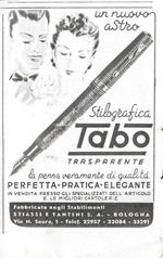Stilografica Tabo trasparente. Advertising 1941