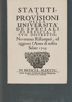 Statuti E Provisioni Della Università De Speciali Di Brescia Suo Distretto