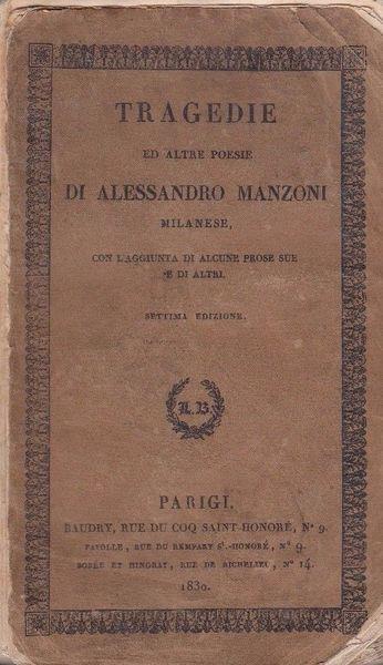 Tragedie Ed Altre Poesie - Alessandro Manzoni - copertina