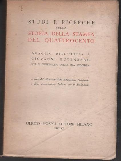 Studi e Richerche sulla Storia della Stampa del Quattrocento - copertina