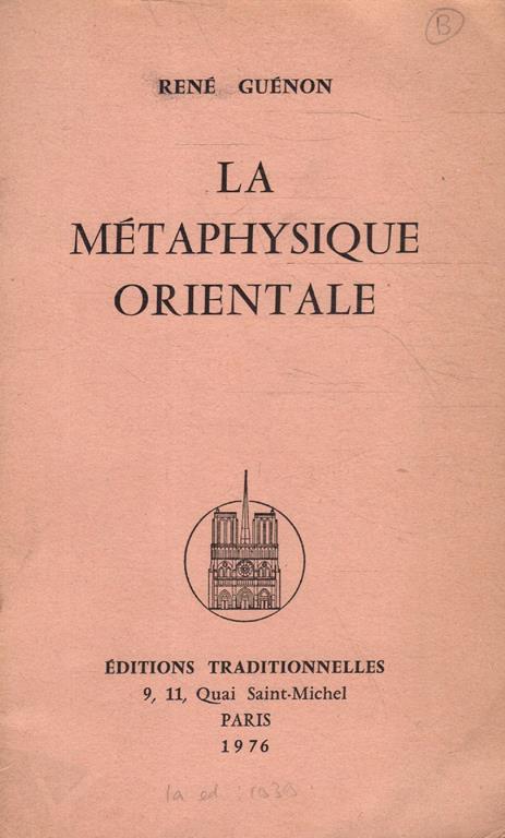 La métaphisique orientale - René Guénon - copertina