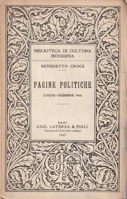 Pagine politiche (luglio-dicembre 1944) - Benedetto Croce - copertina