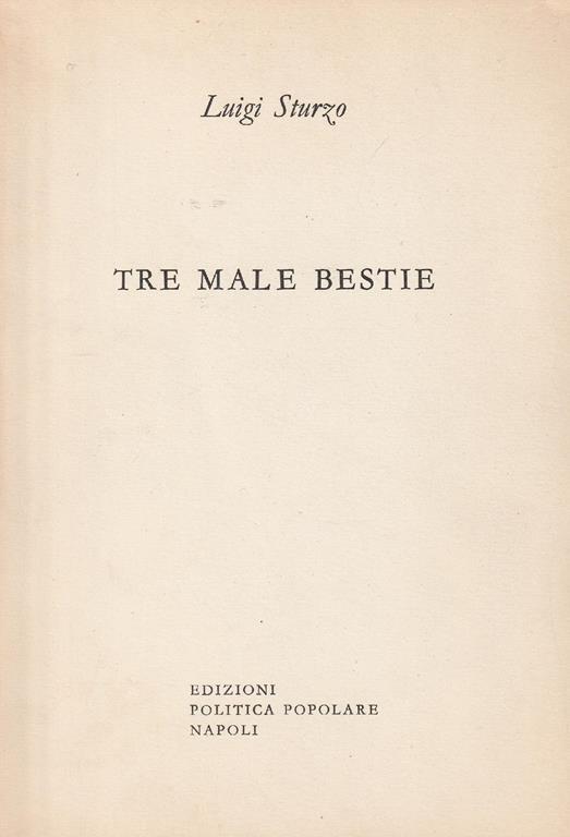 Tre male bestie - Luigi Sturzo - copertina