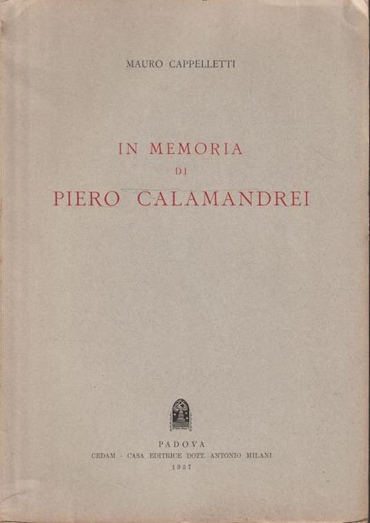 In memoria di Piero Calamandrei di Mauro Cappelletti - copertina