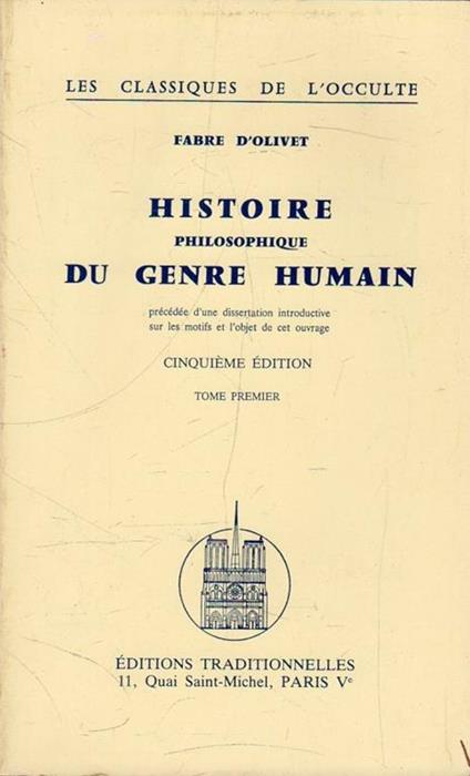 Histoire philosophique du genre humain (I tomo) - Fabre D'Olivet - copertina