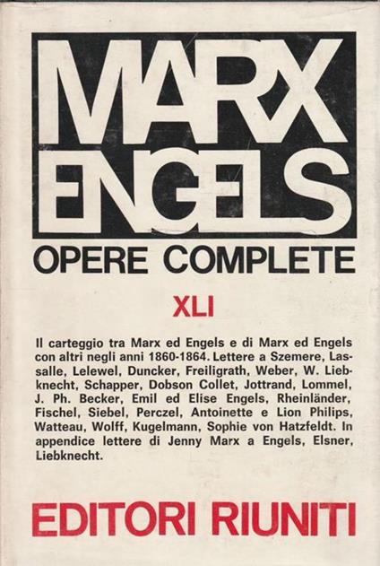 Opere di Marx-Engels Vol. 41 Lettere gennaio 1860-settembre 1864 - Karl Marx - copertina