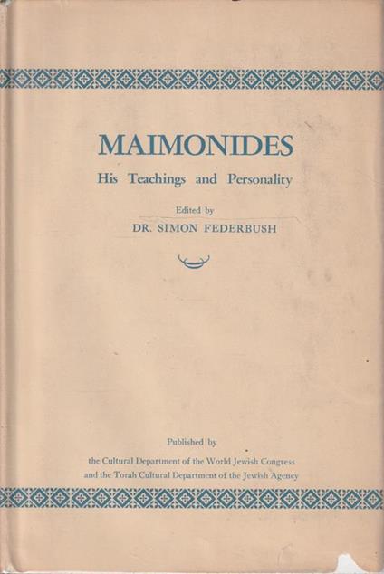 Maimonides. His Teachings and Personality - copertina