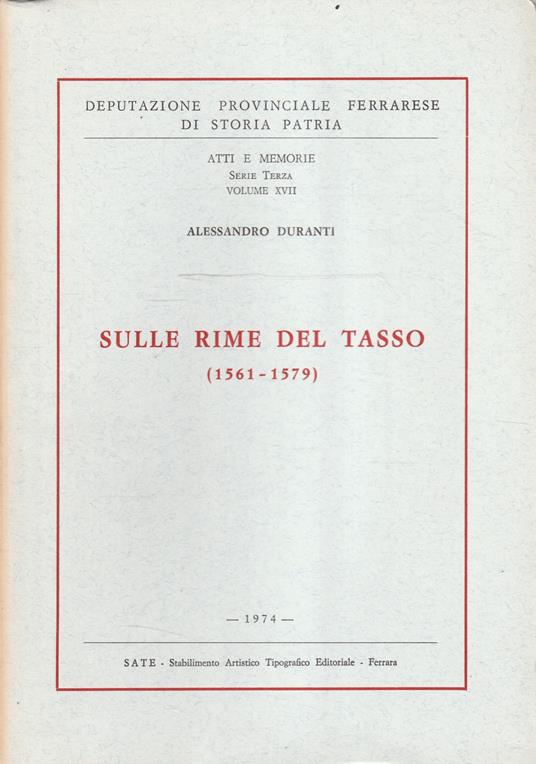 Sulle rime del Tasso (1561-1579) - copertina