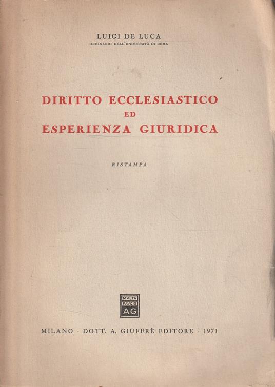 Diritto ecclesiastico ed esperienza giuridica - copertina