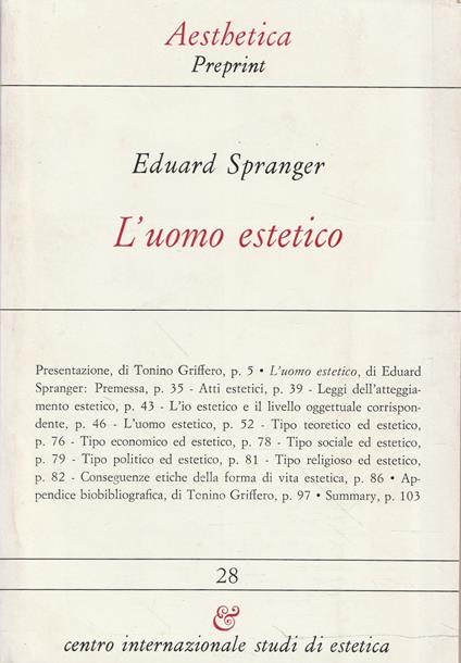 L' uomo estetico - Eduard Spranger - copertina