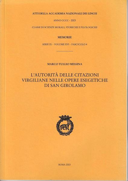 L' autorità delle citazioni virgiliane nelle opere esegetiche di San Girolamo - copertina